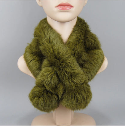 Rabbit Fur Scarf - Genuine Real Natural Fur Muffler for Women Winter Warmth - ZOOMNSTORE