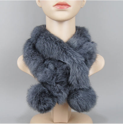 Rabbit Fur Scarf - Genuine Real Natural Fur Muffler for Women Winter Warmth - ZOOMNSTORE