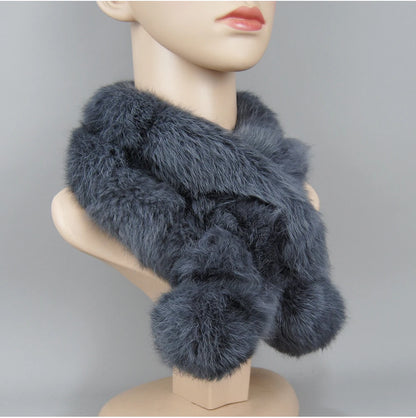 Rabbit Fur Scarf - Genuine Real Natural Fur Muffler for Women Winter Warmth - ZOOMNSTORE