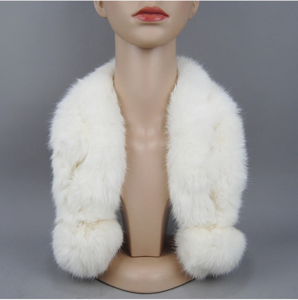 Rabbit Fur Scarf - Genuine Real Natural Fur Muffler for Women Winter Warmth - ZOOMNSTORE
