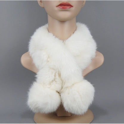 Rabbit Fur Scarf - Genuine Real Natural Fur Muffler for Women Winter Warmth - ZOOMNSTORE