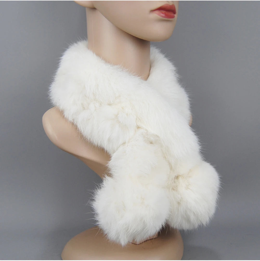 Rabbit Fur Scarf - Genuine Real Natural Fur Muffler for Women Winter Warmth - ZOOMNSTORE