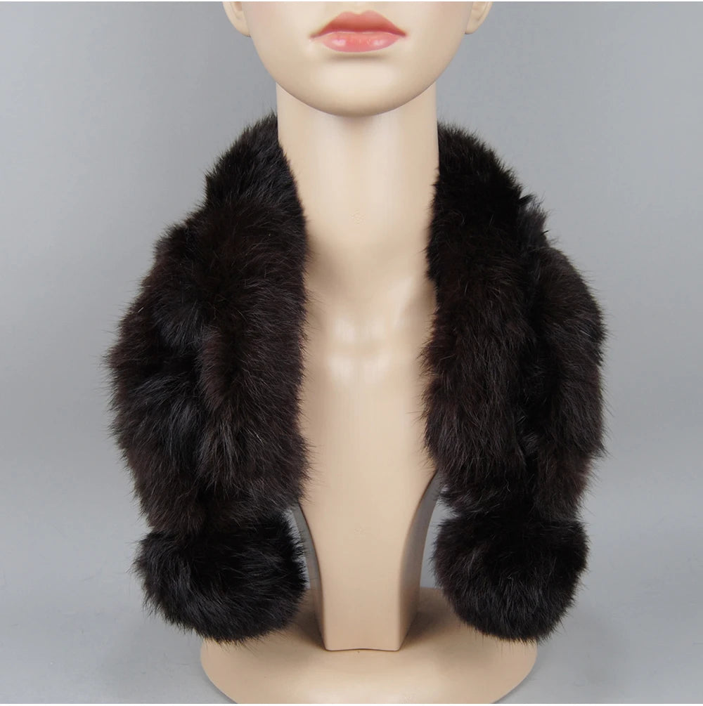 Rabbit Fur Scarf - Genuine Real Natural Fur Muffler for Women Winter Warmth - ZOOMNSTORE