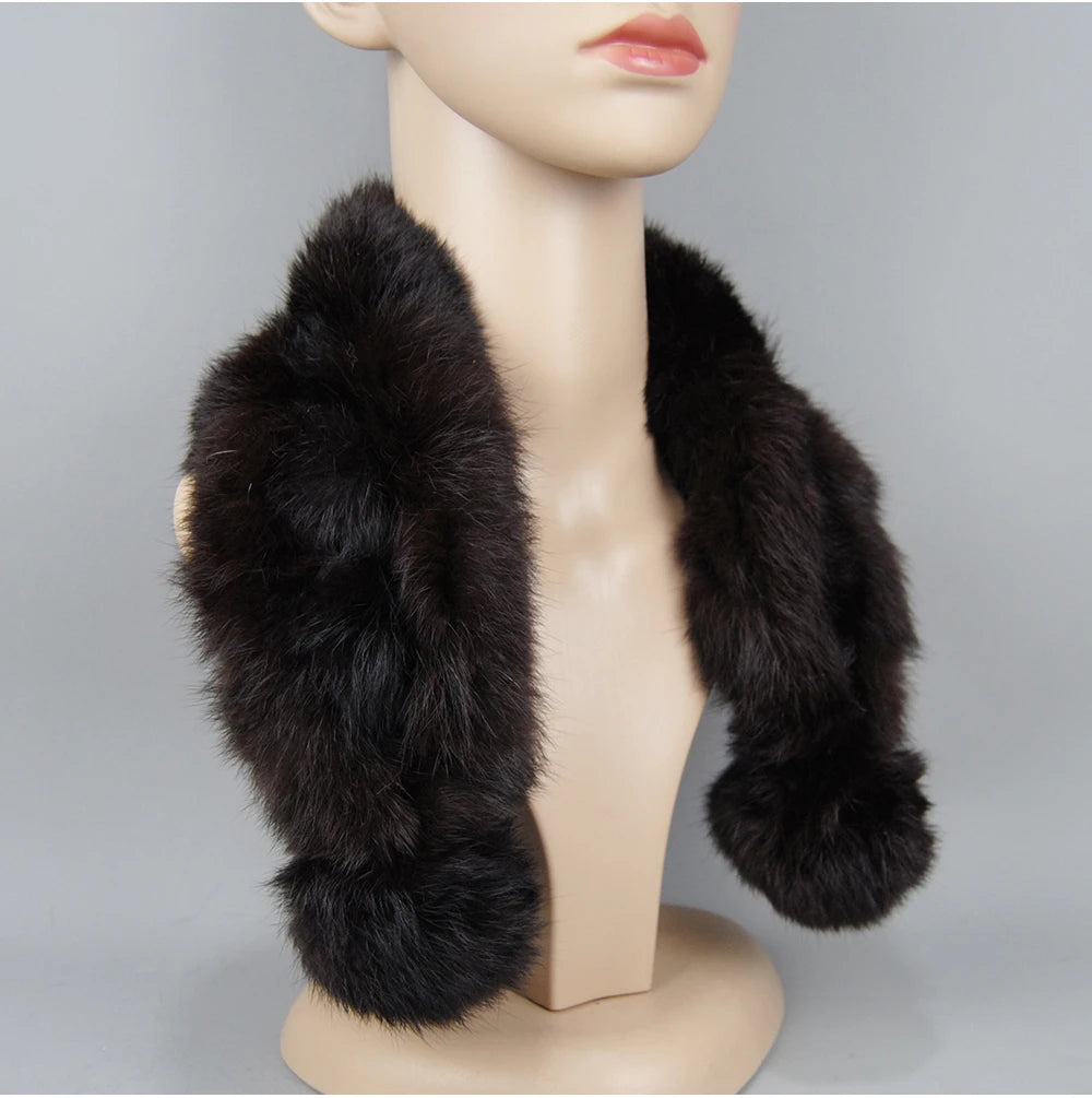 Rabbit Fur Scarf - Genuine Real Natural Fur Muffler for Women Winter Warmth - ZOOMNSTORE