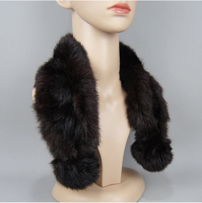 Rabbit Fur Scarf - Genuine Real Natural Fur Muffler for Women Winter Warmth - ZOOMNSTORE