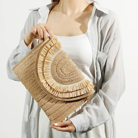 Handmade Raffia Straw Bags - Summer Womens Clutch and Crossbody Purse - ZOOMNSTORE