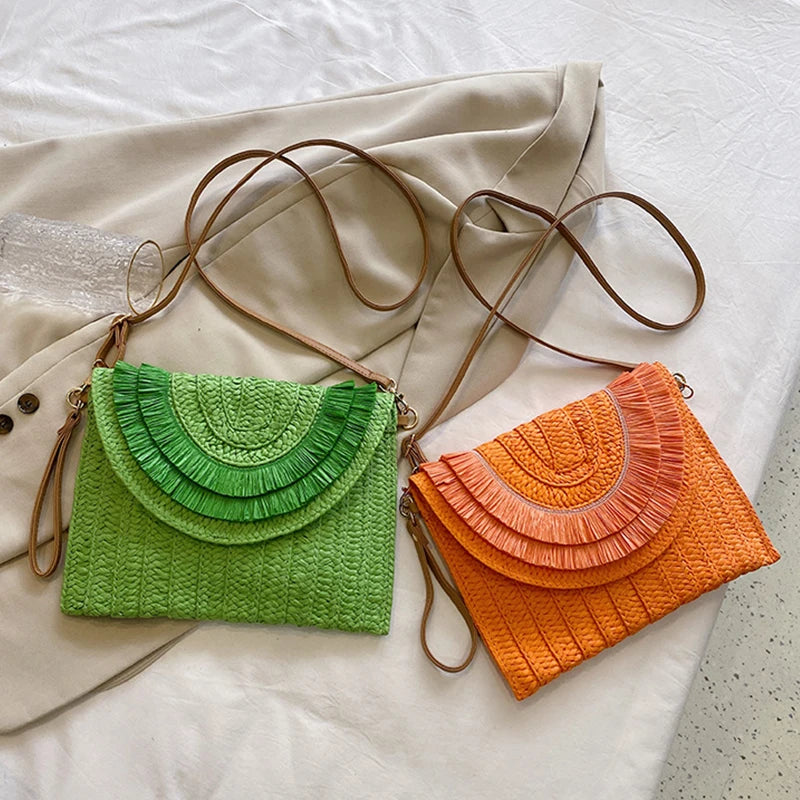 Handmade Raffia Straw Bags - Summer Womens Clutch and Crossbody Purse - ZOOMNSTORE