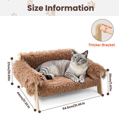 Large Cat Bed Sturdy Wooden Leg Raised Plush Cat Sofa Bed Kitten Bed for Indoor Cats - Soft Cat Couch - ZOOMNSTORE