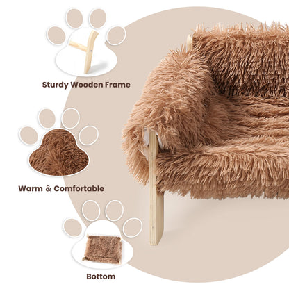 Large Cat Bed Sturdy Wooden Leg Raised Plush Cat Sofa Bed Kitten Bed for Indoor Cats - Soft Cat Couch - ZOOMNSTORE