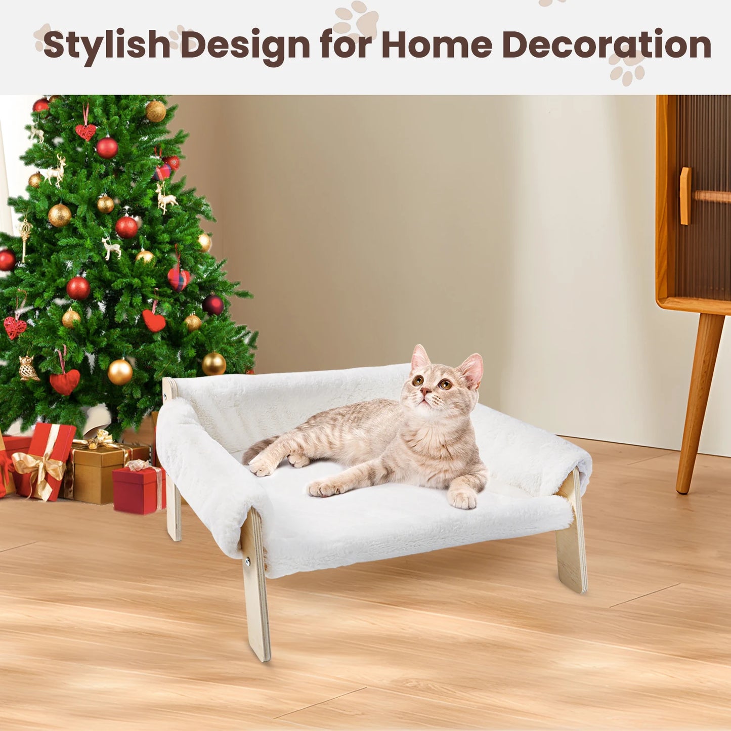 Large Cat Bed Sturdy Wooden Leg Raised Plush Cat Sofa Bed Kitten Bed for Indoor Cats - Soft Cat Couch - ZOOMNSTORE