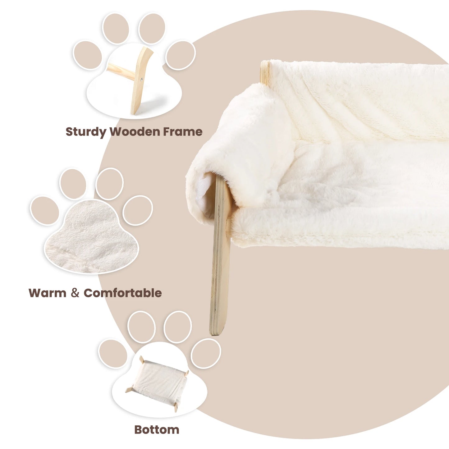 Large Cat Bed Sturdy Wooden Leg Raised Plush Cat Sofa Bed Kitten Bed for Indoor Cats - Soft Cat Couch - ZOOMNSTORE