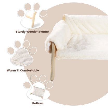 Large Cat Bed Sturdy Wooden Leg Raised Plush Cat Sofa Bed Kitten Bed for Indoor Cats - Soft Cat Couch - ZOOMNSTORE