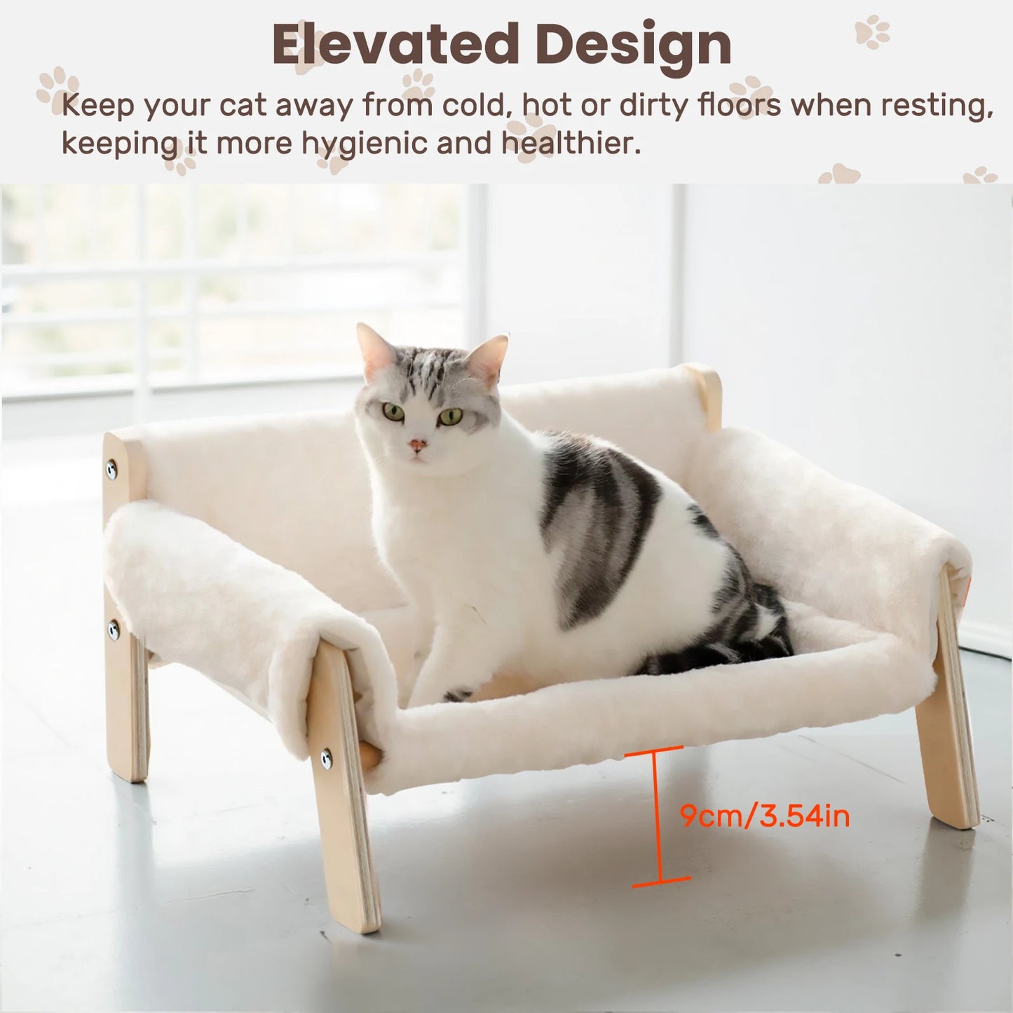 Large Cat Bed Sturdy Wooden Leg Raised Plush Cat Sofa Bed Kitten Bed for Indoor Cats - Soft Cat Couch - ZOOMNSTORE
