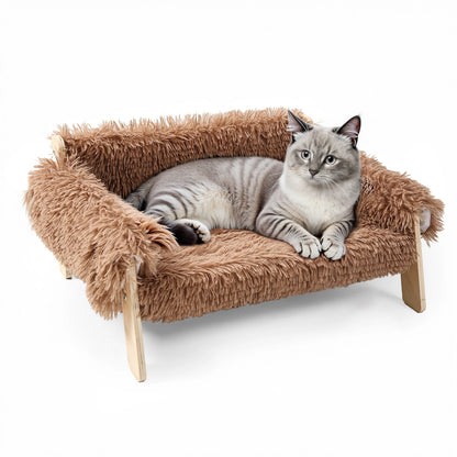 Large Cat Bed Sturdy Wooden Leg Raised Plush Cat Sofa Bed Kitten Bed for Indoor Cats - Soft Cat Couch - ZOOMNSTORE