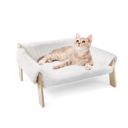 Large Cat Bed Sturdy Wooden Leg Raised Plush Cat Sofa Bed Kitten Bed for Indoor Cats - Soft Cat Couch - ZOOMNSTORE