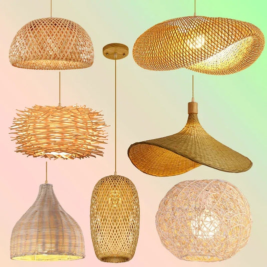 Rattan Bamboo Pendant Light - Hand-Knitted Wicker Chandelier for Home Decor - ZOOMNSTORE
