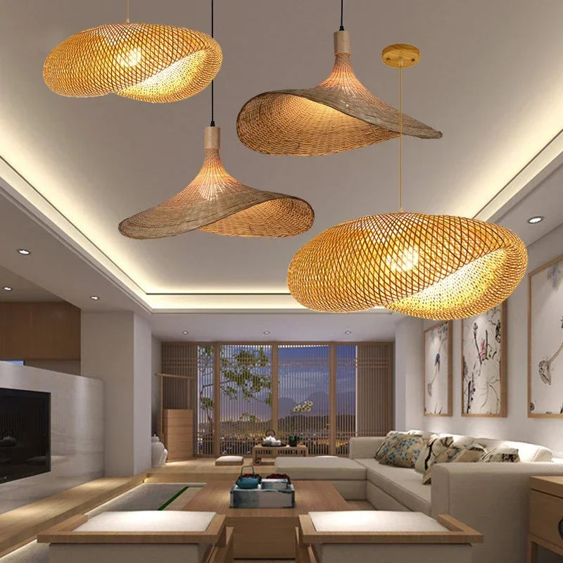 Rattan Bamboo Pendant Light - Hand-Knitted Wicker Chandelier for Home Decor - ZOOMNSTORE