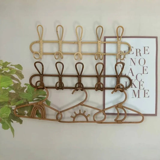 Rattan Wall Hooks - Natural Rattan Hanger for Kids Clothes Organizer Rack - ZOOMNSTORE