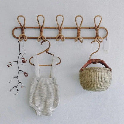 Rattan Wall Hooks - Natural Rattan Hanger for Kids Clothes Organizer Rack - ZOOMNSTORE