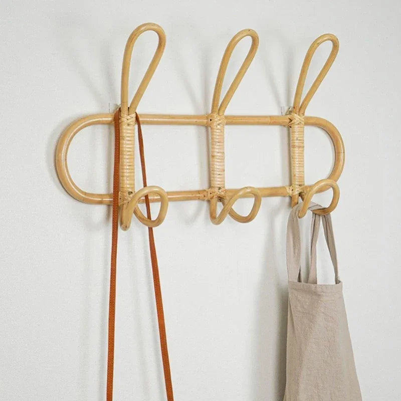 Rattan Wall Hooks - Natural Rattan Hanger for Kids Clothes Organizer Rack - ZOOMNSTORE