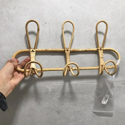 Rattan Wall Hooks - Natural Rattan Hanger for Kids Clothes Organizer Rack - ZOOMNSTORE