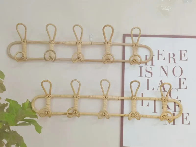 Rattan Wall Hooks - Natural Rattan Hanger for Kids Clothes Organizer Rack - ZOOMNSTORE
