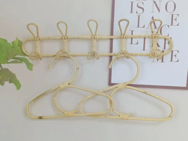 Rattan Wall Hooks - Natural Rattan Hanger for Kids Clothes Organizer Rack - ZOOMNSTORE
