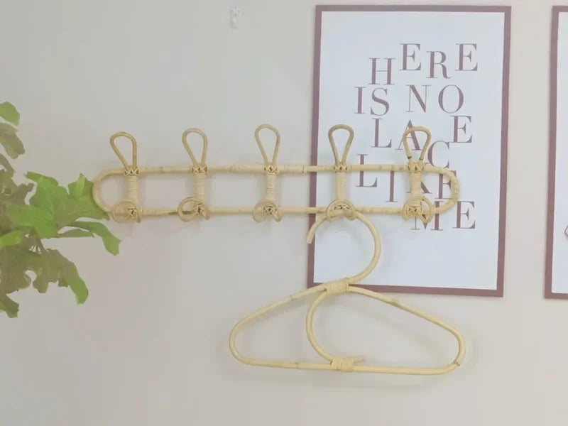 Rattan Wall Hooks - Natural Rattan Hanger for Kids Clothes Organizer Rack - ZOOMNSTORE