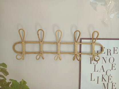 Rattan Wall Hooks - Natural Rattan Hanger for Kids Clothes Organizer Rack - ZOOMNSTORE