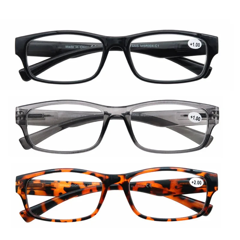 Reading Glasses for Men & Women - 3 Pack Square Readers | Unbreakable Plastic Frame Spectacles - ZOOMNSTORE