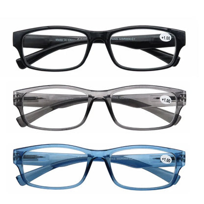 Reading Glasses for Men & Women - 3 Pack Square Readers | Unbreakable Plastic Frame Spectacles - ZOOMNSTORE