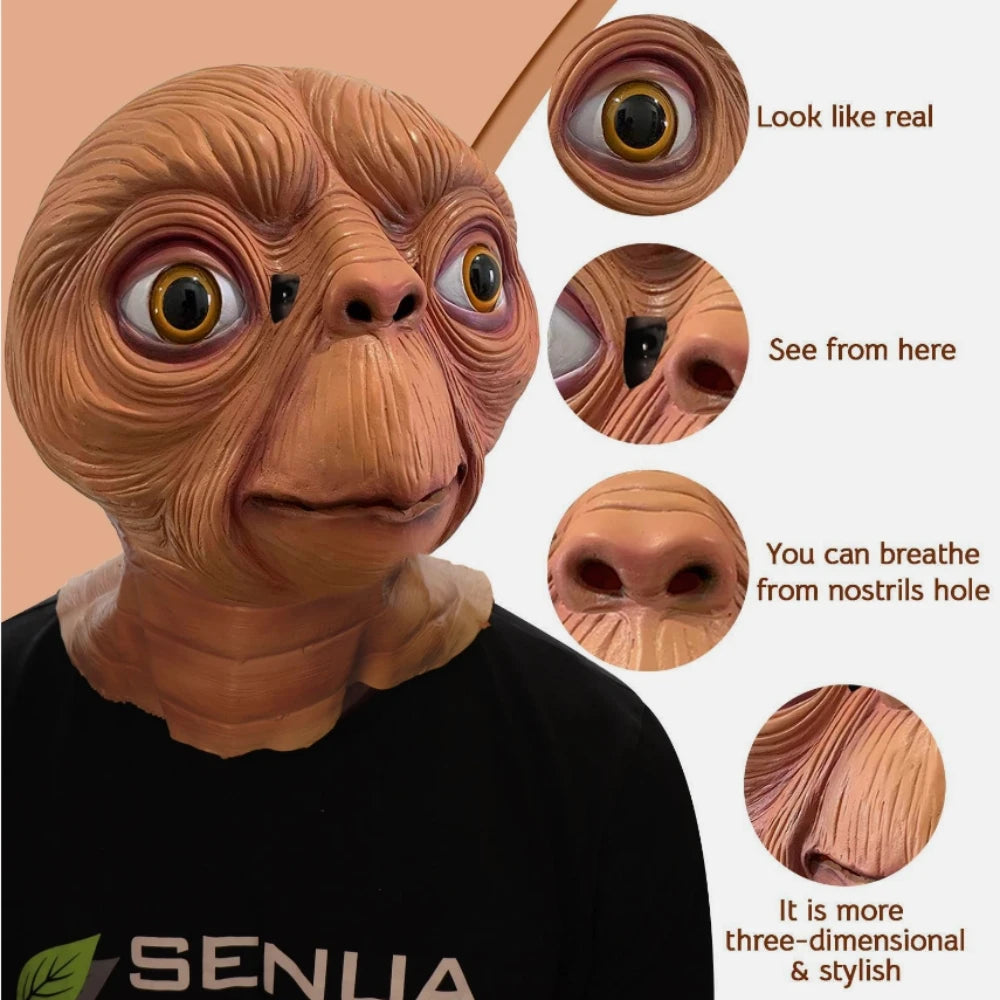 Realistic ET Alien Latex Mask - Halloween Cosplay Full Head Mask - ZOOMNSTORE