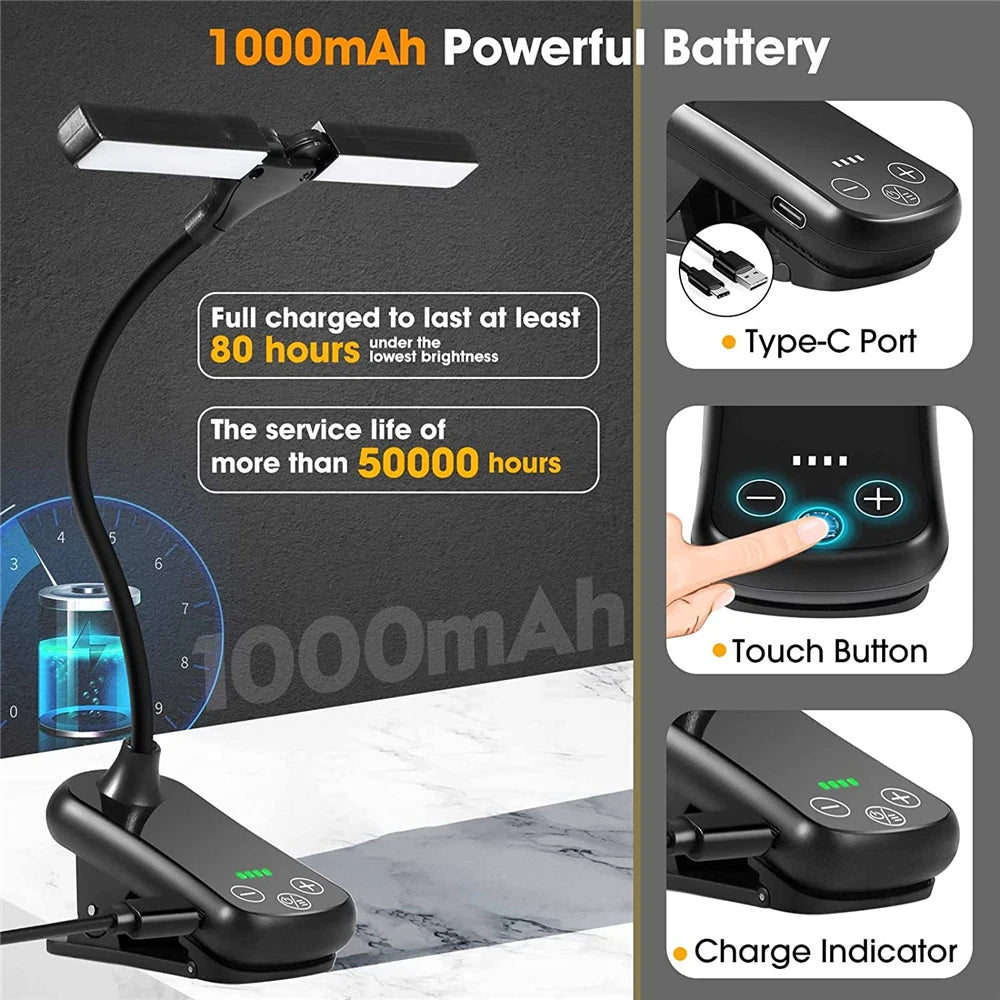 Rechargeable Book Light - Adjustable Clip-On Reading Lamp With Warm LED Light - ZOOMNSTORE