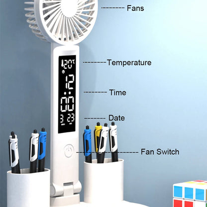 Rechargeable LED Desk Lamp with Fan  Clock - Study  Reading Light - ZOOMNSTORE