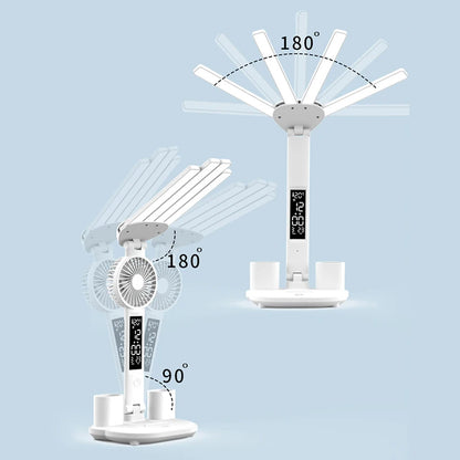 Rechargeable LED Desk Lamp with Fan  Clock - Study  Reading Light - ZOOMNSTORE