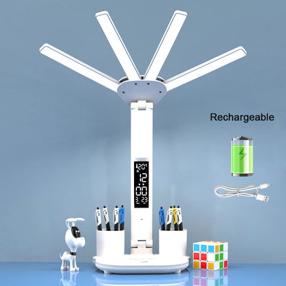 Rechargeable LED Desk Lamp with Fan  Clock - Study  Reading Light - ZOOMNSTORE