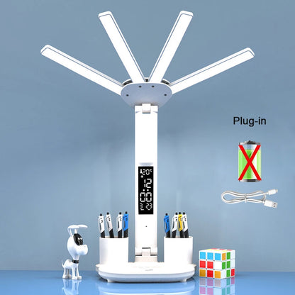 Rechargeable LED Desk Lamp with Fan  Clock - Study  Reading Light - ZOOMNSTORE