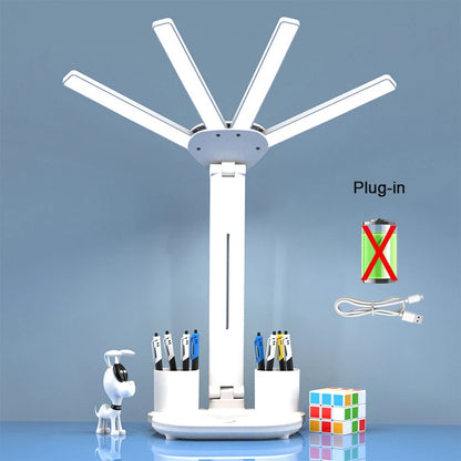 Rechargeable LED Desk Lamp with Fan  Clock - Study  Reading Light - ZOOMNSTORE