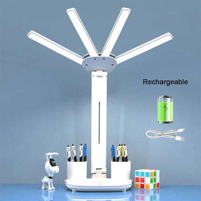 Rechargeable LED Desk Lamp with Fan  Clock - Study  Reading Light - ZOOMNSTORE