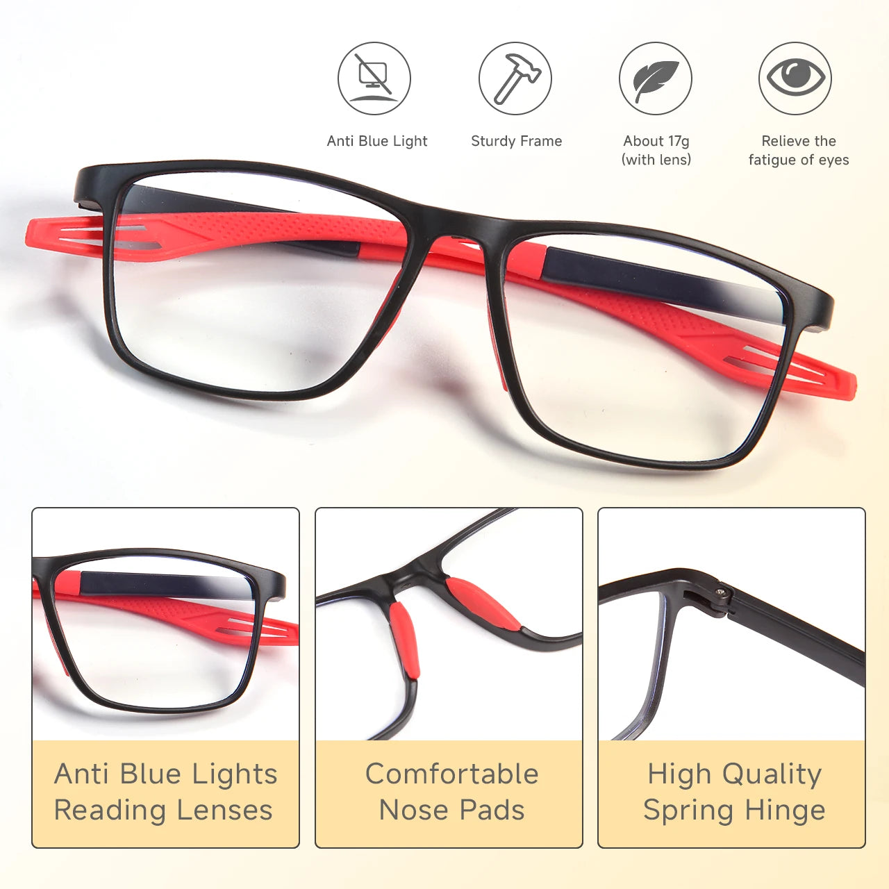 Rectangle Reading Glasses – Sport Non Slip Presbyopia Eyewear for Middle Aged Men & Women - ZOOMNSTORE
