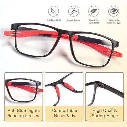 Rectangle Reading Glasses – Sport Non Slip Presbyopia Eyewear for Middle Aged Men & Women - ZOOMNSTORE