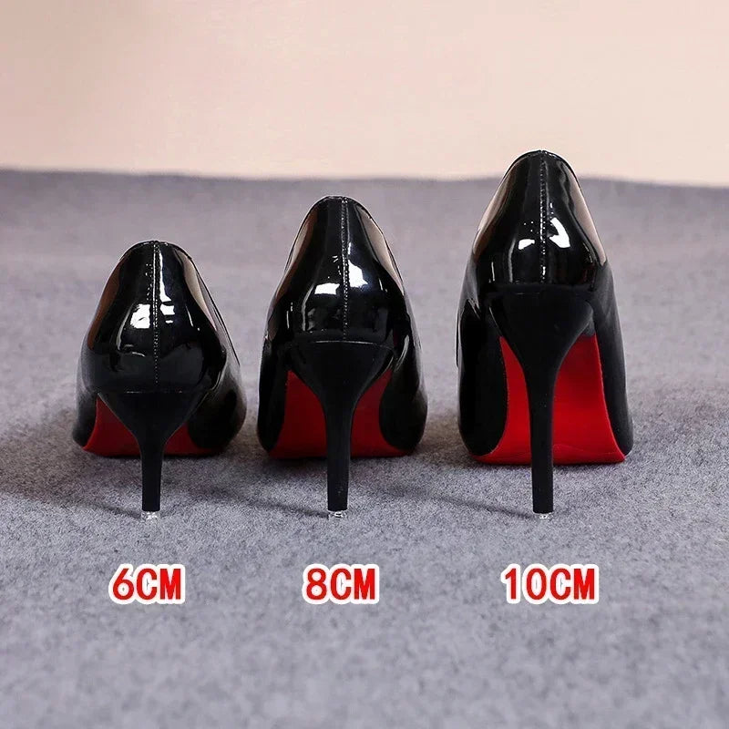 Red High Heels - Women Pumps With Pointed Toe | Classic Slip-On Leather Shoes - ZOOMNSTORE