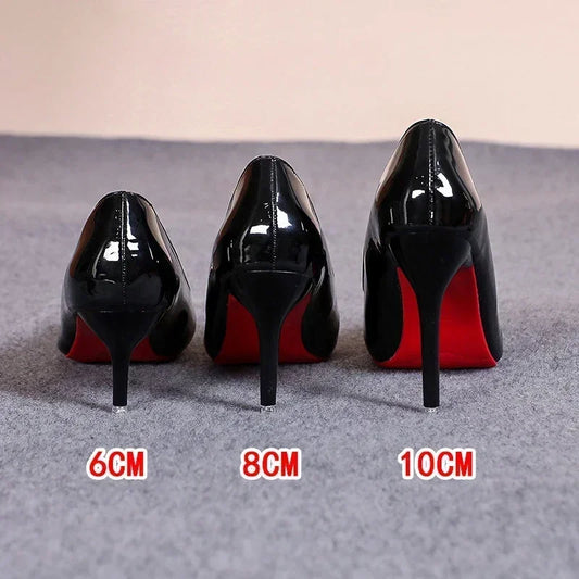 Red High Heels - Women Pumps With Pointed Toe | Classic Slip-On Leather Shoes - ZOOMNSTORE