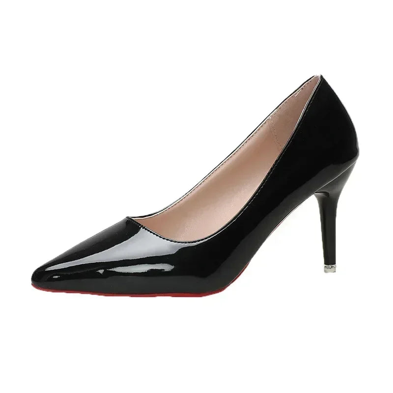 Red High Heels - Women Pumps With Pointed Toe | Classic Slip-On Leather Shoes - ZOOMNSTORE