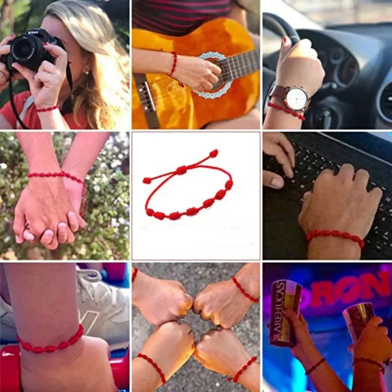 Adjustable Red String Bracelets - Handmade Lucky 7 Knots Amulet Jewelry for Couples  Friends - ZOOMNSTORE