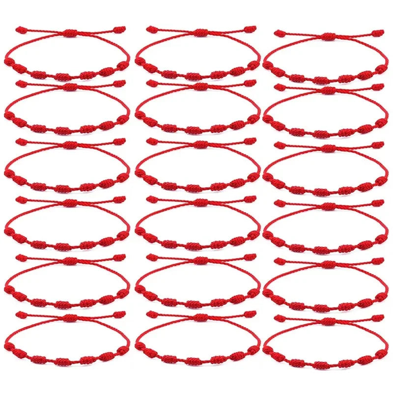 Adjustable Red String Bracelets - Handmade Lucky 7 Knots Amulet Jewelry for Couples  Friends - ZOOMNSTORE