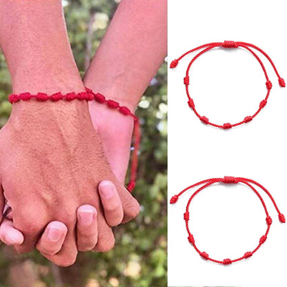 Adjustable Red String Bracelets - Handmade Lucky 7 Knots Amulet Jewelry for Couples  Friends - ZOOMNSTORE