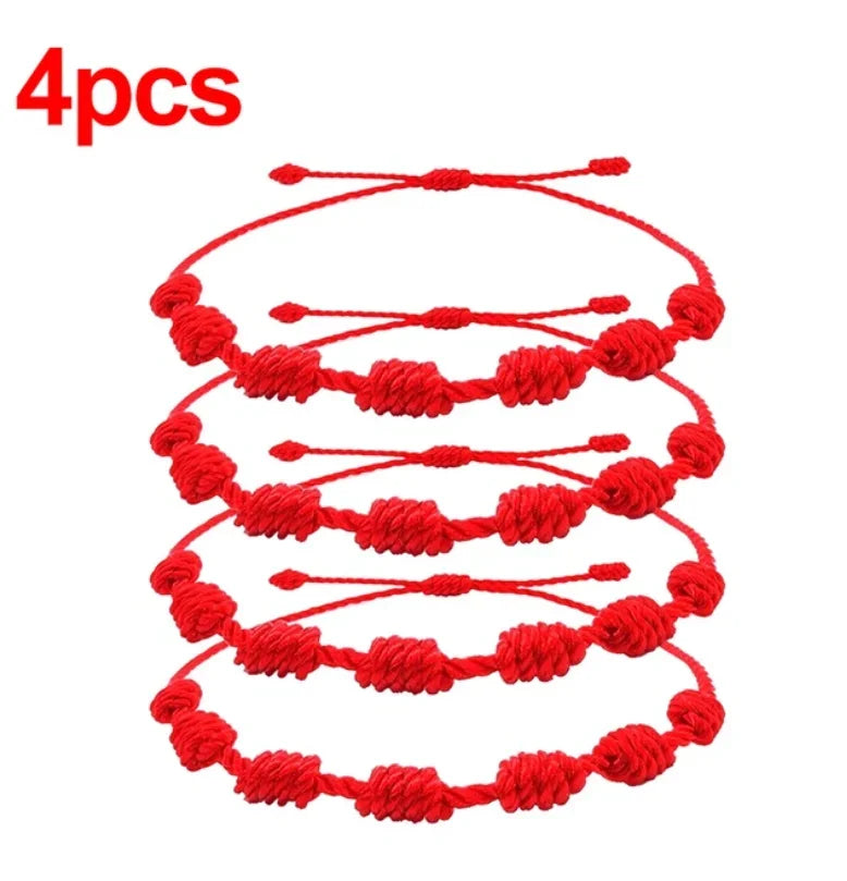Adjustable Red String Bracelets - Handmade Lucky 7 Knots Amulet Jewelry for Couples  Friends - ZOOMNSTORE