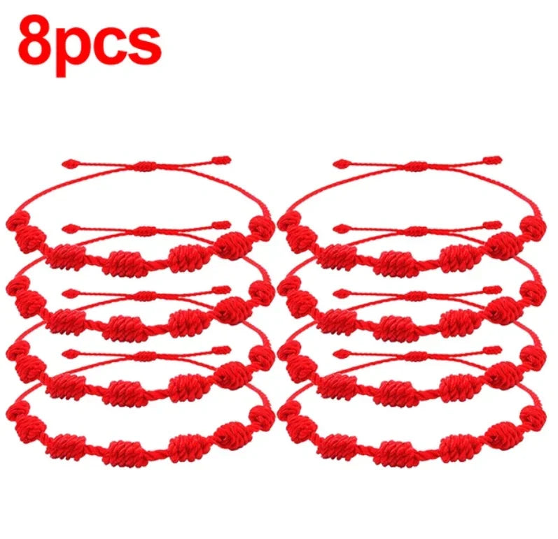 Adjustable Red String Bracelets - Handmade Lucky 7 Knots Amulet Jewelry for Couples  Friends - ZOOMNSTORE