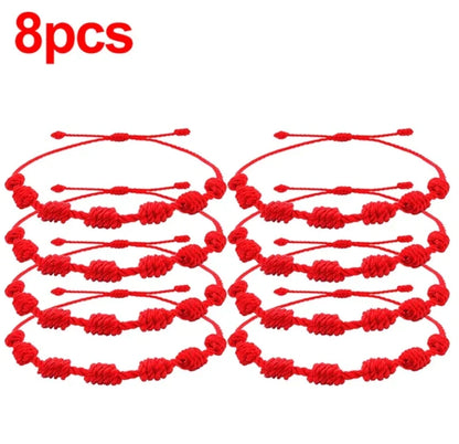 Adjustable Red String Bracelets - Handmade Lucky 7 Knots Amulet Jewelry for Couples  Friends - ZOOMNSTORE